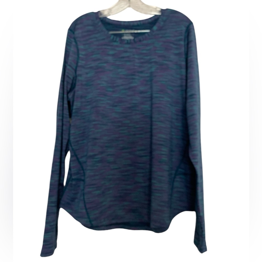 Tech Gear top sz XL, long sleeves with thumb holes. Teal & vibrant stripes.